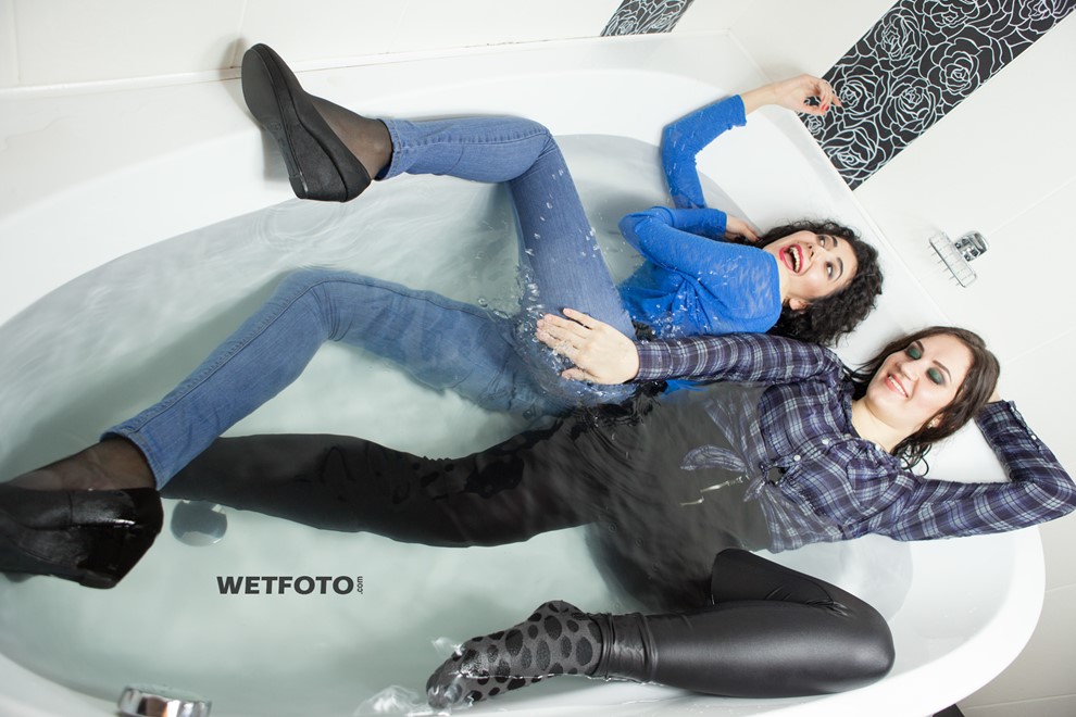 wet girl wet hair get wet leggings shirt skinny jeans sweater tights fully clothed jacuzzi