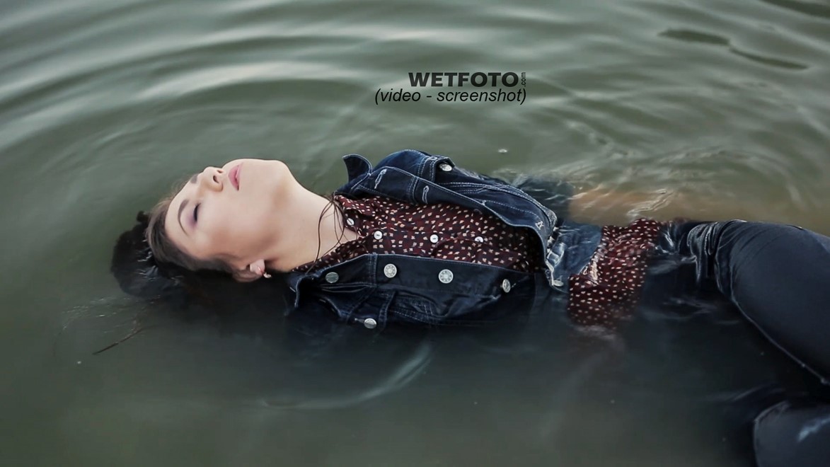 Swimming By Beautiful Girl In Soaking Wet Denim Jacket Skinny Jeans