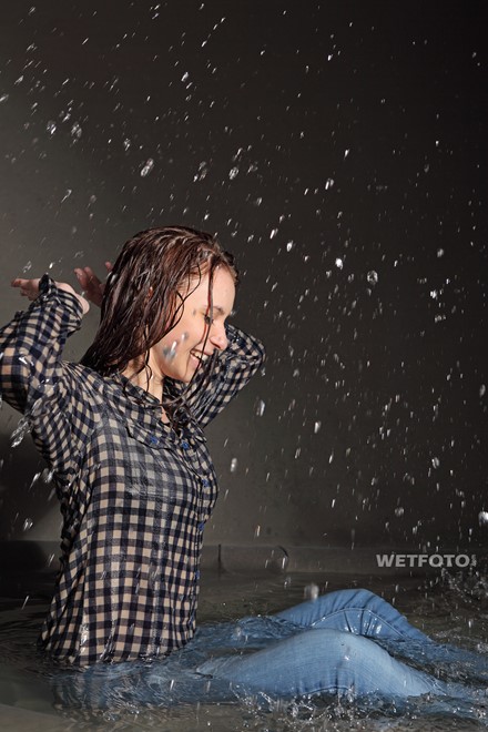wet girl get wet wet hair shirt skinny jeans soaking wet clothes water