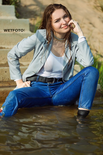Wetlook By Gorgeous Girl In Wet Tight Jeans Blouse An