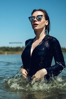 #516 - Sexy Woman Swims in Shirt without Bra and Makes Her Jeans Skirt Completely Wet 